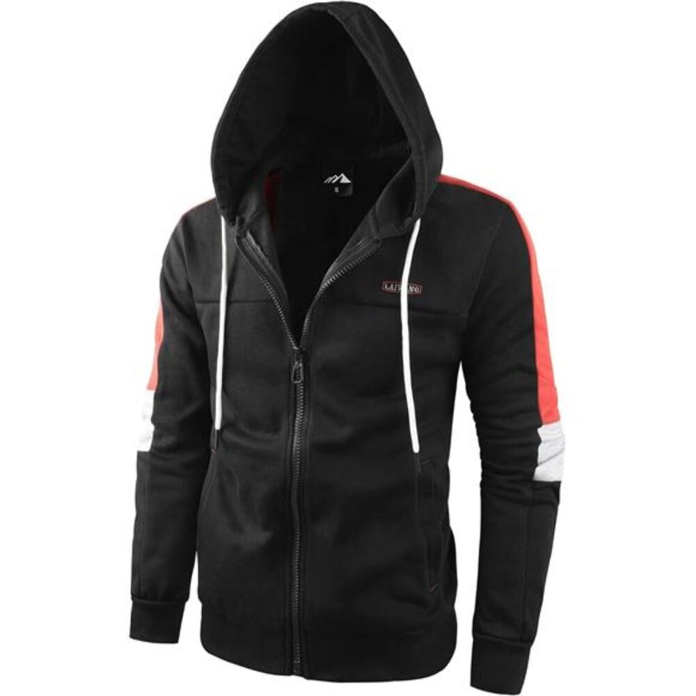 Men Full Zip Hoodie Color Block Lightweight Fleece Sweatshirt Long Sleeve Warm